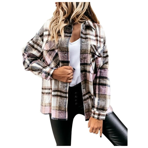 UPPADA Women Plaid Shirts Fashion Loose Fit Flannel Long Sleeve Cardigan Hooded Dressy Top Casual Cardigan Shirt with Pockets Brown,S