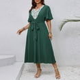 thumbnail image 1 of UPPADA Women Plus Size Maxi Dress Cocktail Wedding Guest Dress Short Sleeve Wrap V Neck Formal Dress High Low Split Ruffle Long Dress for Curvy Women Green,XL, 1 of 7