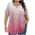 thumbnail image 1 of UPPADA Women Plus Size V Neck Shirts Casual Short Sleeve Tees Loose Fit Gradient Print Tunic Blouses Loose Curved Hem Tops Summer Daily Outfits camisas cortas para mujer,Pink,XXXXL, 1 of 6