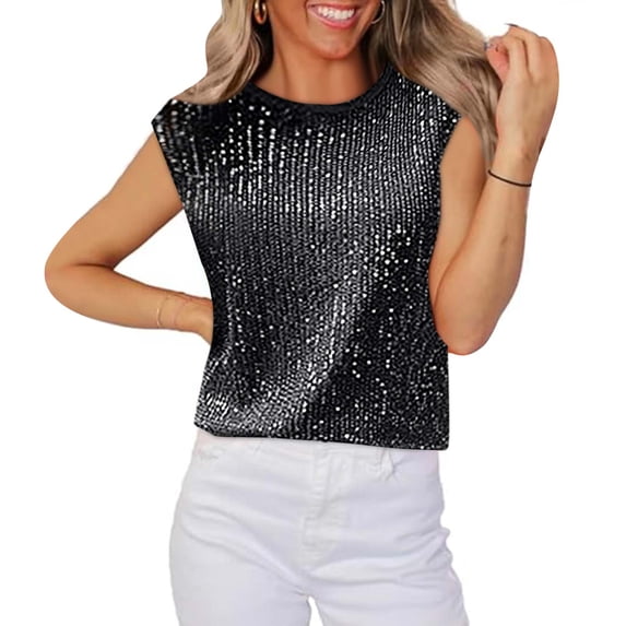 UPPADA Women's Sequin Tunic Tops Cold Shoulder Glitter Cocktail Party Blouse Tops Sequence Holiday Tees for Club Evening