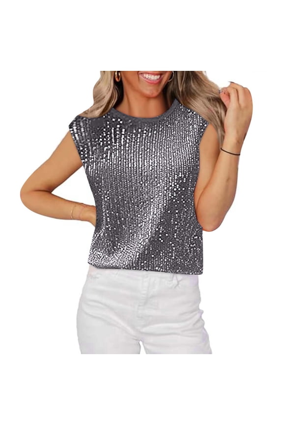 Women's Sequin Tunic Tops Cold Shoulder Glitter Cocktail Party Blouse Tops Sequence Holiday Tees for Club Evening