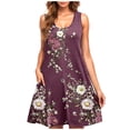 thumbnail image 1 of UPPADA Women Summer Casual Sleeveless Midi Dress Floral Print Pleated Tank Dresses Crewneck Loose Fit Boho Sundress Flare Tank Dress with Pockets Cheap Wedding Dress Multicolor,L, 1 of 5