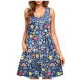 thumbnail image 1 of UPPADA Women Summer Casual Sleeveless Midi Dress Floral Print Pleated Tank Dresses Crewneck Loose Fit Boho Sundress Flare Tank Dress with Pockets Womens Dress Multicolor,M, 1 of 5