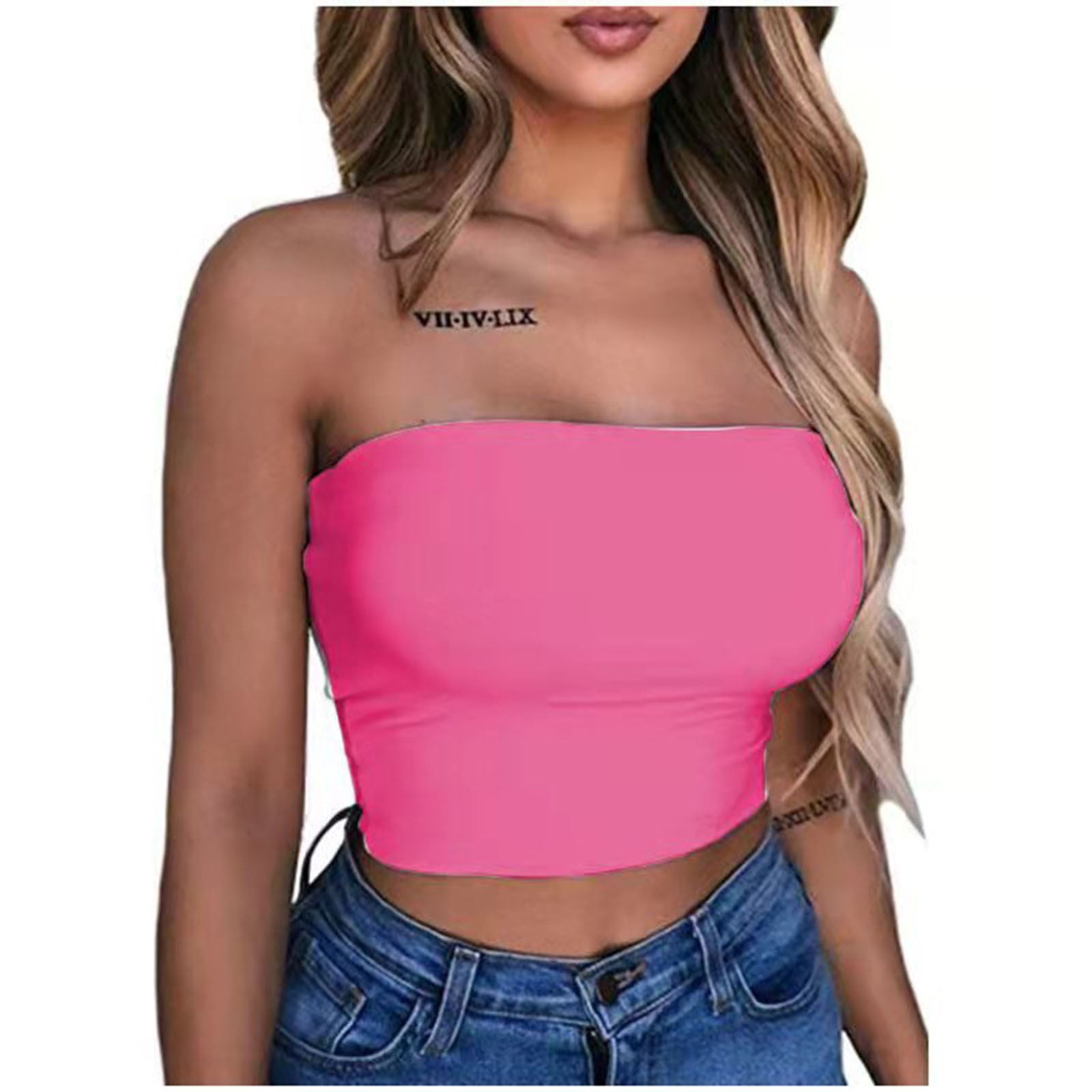 UPPADA Women Summer Strapless Tank Tops Y2K Sleeveless Tube Tops Backless  Slim Fit Crop Tops Solid Color Corset Tops Blusas de Mujer de Moda Casuales  Bonitas Blusas Elegantes 