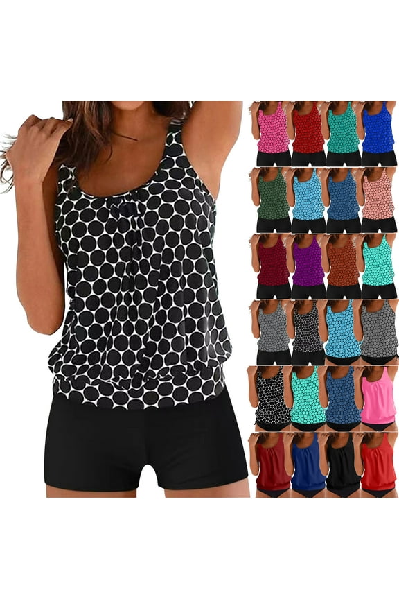 Women Tankini Set Two Piece Padded Bathing Suits Swimsuit Ruched Tankini Top with Swim Brief 2pcs Swimwear Modest Bathing Suit Swimming Suit for Women Clearance,Blue,XL