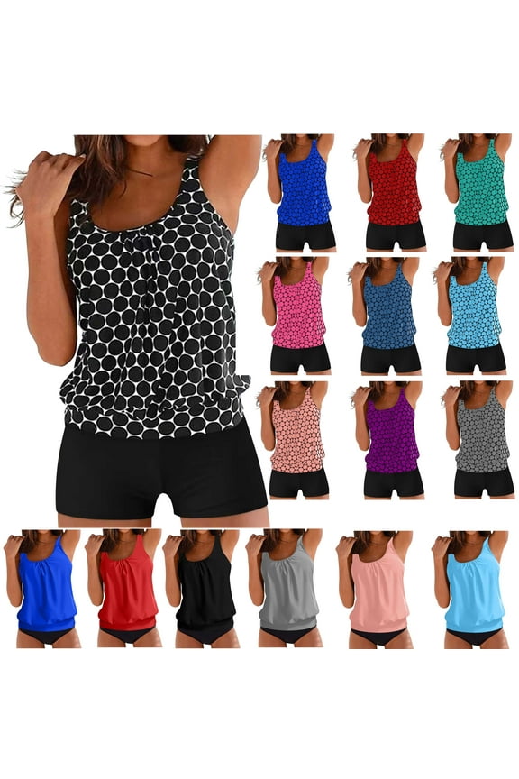 Women Tankini Set Two Piece Padded Bathing Suits Swimsuit Ruched Tankini Top with Swim Brief 2pcs Swimwear Modest Bathing Suit Women'S Swimwear Clearance,Black,L