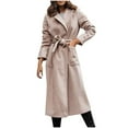 thumbnail image 1 of UPPADA Women Trendy Swing Double Breasted Pea Coat Turndown Collar Long Coats Classic Autumn Spring Jacket Windproof Outwear with Belt Khaki,M, 1 of 7