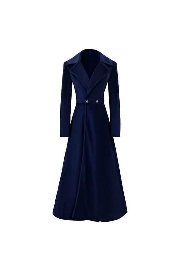 Women Trendy Swing Single Breasted Pea Coat Slim Notch Lapel Long Vintage Winter Long Overcoat Trench Coat Dress Windbreaker Jacket Navy,XL