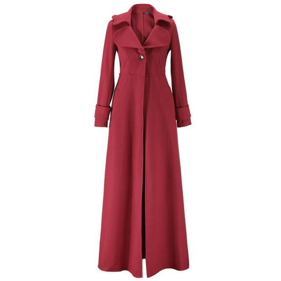 UPPADA Women Trendy Swing Single Breasted Pea Coat Slim Notch Lapel Long Vintage Winter Long Overcoat Trench Coat Dress Windbreaker Jacket Wine,XL