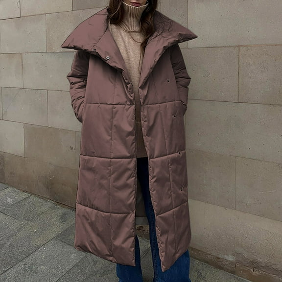 UPPADA Women Zip Up Long Puffer Coat Winter Warm Hooded Jacket Long Sleeve Parka Full Length Down Coats with Pockets,Down Parka Women Coffee,S