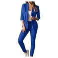 thumbnail image 1 of UPPADA Women's 2 Piece Blazer Suit Solid Jacket Outfit Business Office Button Down Blazer Pant Slim Fit Suit Set for Work Blue,M, 1 of 5