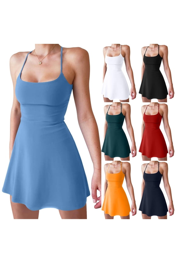 Women's Backless Dress A Line Mini Dress Sleeveless Open Back Dress Flowy Beach Dresses Tiered Ruffle Spaghetti Strap Summer Dress Party Wedding Guest Dress Black,L