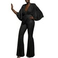 thumbnail image 1 of UPPADA Women's Casual Off Shoulder Long Sleeve Wide Leg Flared Pant Elegant Sparkly Party Jumpsuit Dressy Jumpsuits for Women Evening Party Black,XL, 1 of 5