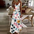 thumbnail image 1 of UPPADA Women's Casual Sleeveless Deep V Neck Dress Beach Waist Flowy Maxi Dresses Summer Floral Tie Front Spaghetti Strap Casual Boho Beach Flowy Sundress with Pockets Pink,S, 1 of 5