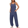 thumbnail image 1 of UPPADA Women's Casual Solid Jumpsuits Spaghetti Straps Sleeveless Boho Summer Loose Harem Overalls Rompers with Pockets Navy,M, 1 of 8