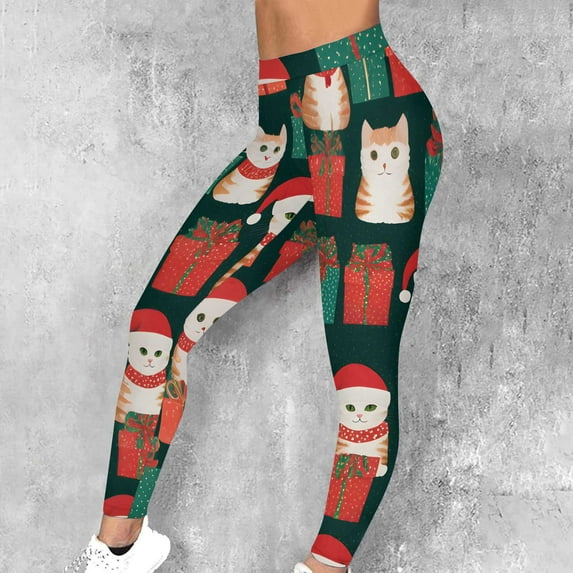 UPPADA Women's Christmas Leggings Funny Holiday Print High Waisted Santa Print Santa Claus Snowman Deer Holiday Slim Fit Xmas Tights Pants Gifts for Women Green,S