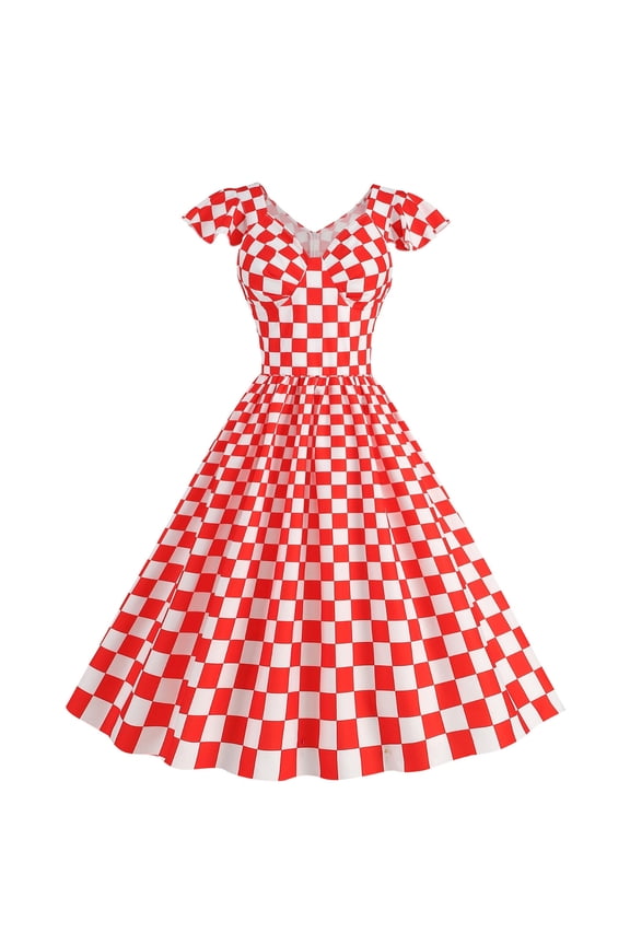 Women's Classic Tea Dress Short Sleeve Swing Cocktail Party Dresses 1950s Retro Vintage Polka Dot 1950s Rockabilly Prom Midi Dress of The Day