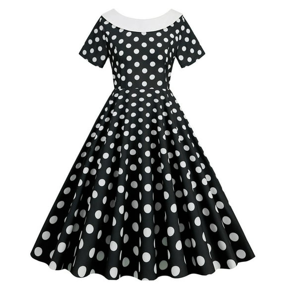 UPPADA Women's Classic Tea Dress Short Sleeve Swing Cocktail Party Dresses 1950s Retro Vintage Polka Dot 1950s Rockabilly Prom Midi Dress