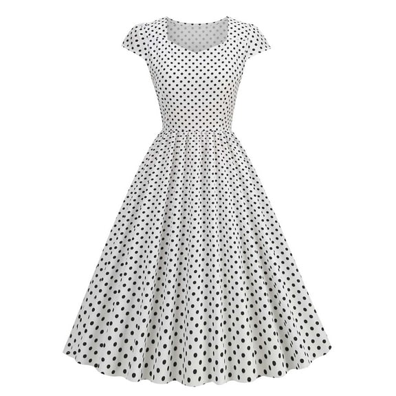 UPPADA Women's Classic Tea Dress Short Sleeve Swing Cocktail Party Dresses 1950s Retro Vintage Polka Dot 1950s Rockabilly Prom Midi Dress