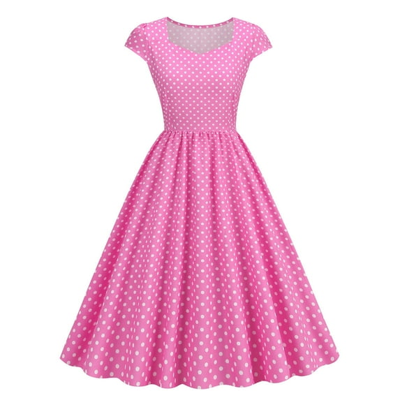 UPPADA Women's Classic Tea Dress Short Sleeve Swing Cocktail Party Dresses 1950s Retro Vintage Polka Dot 1950s Rockabilly Prom Midi Dress