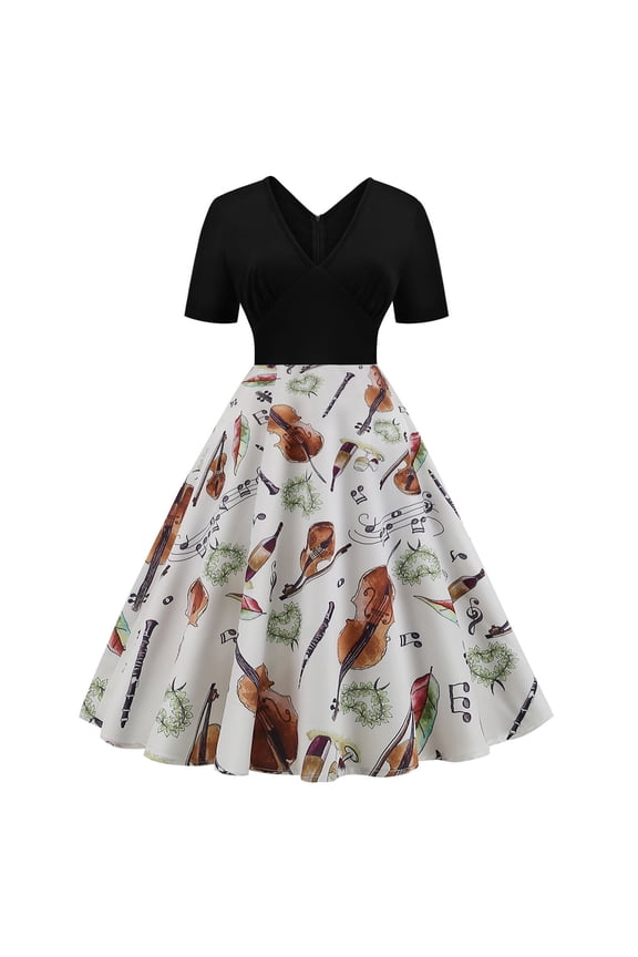 Women's Classic Tea Dress Short Sleeve Swing Cocktail Party Dresses 1950s Retro Vintage Polka Dot 1950s Rockabilly Prom Midi Dress