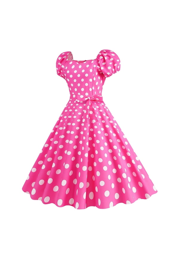 Women's Classic Tea Dress Short Sleeve Swing Cocktail Party Dresses 1950s Retro Vintage Polka Dot 1950s Rockabilly Prom Midi Dress Dress