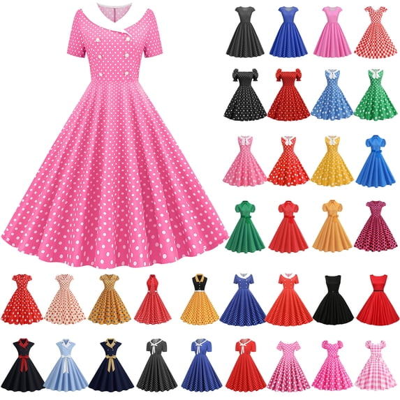 UPPADA Women's Classic Tea Dress Short Sleeve Swing Cocktail Party Dresses 1950s Retro Vintage Polka Dot 1950s Rockabilly Prom Midi Dress