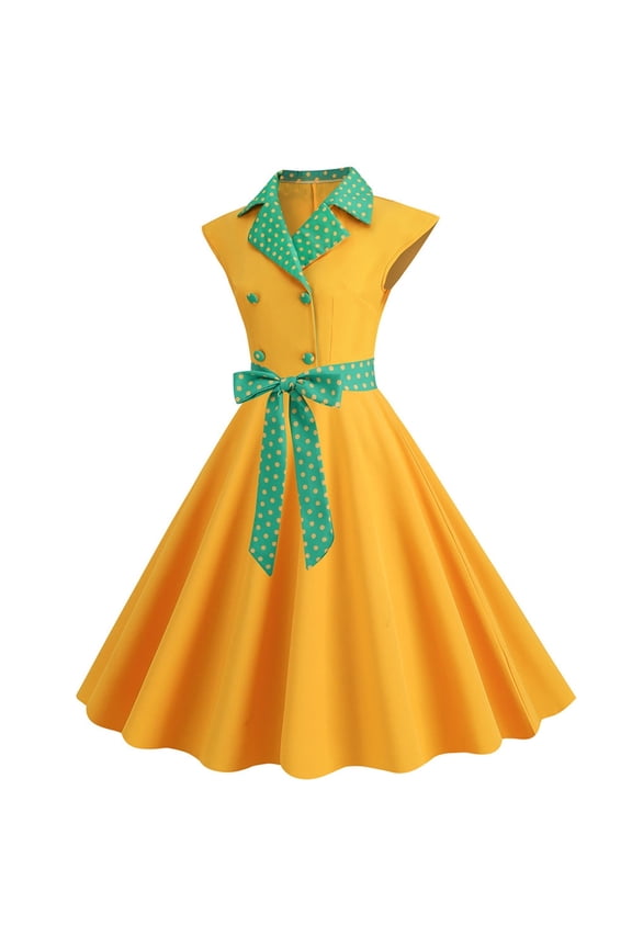 Women's Classic Tea Dress Short Sleeve Swing Cocktail Party Dresses 1950s Retro Vintage Polka Dot 1950s Rockabilly Prom Midi Dress Womens Tops