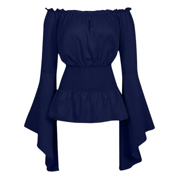 UPPADA Women's Corset Tops off Shoulder Flare Sleeve Blouse Vintage Medieval Clothes Solid Color Slim T Shirts