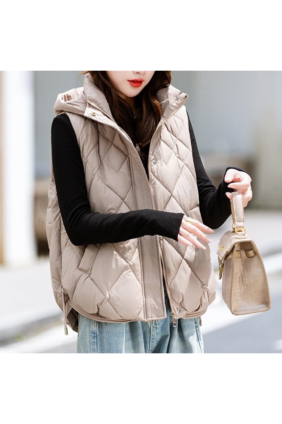 Women's Crop Puffer Vest Zip up Winter Vest Lightweight Sleeveless Warm Outerwear Padded Coats with Pockets Womens Puffer Vest Long Steve Khaki,XL