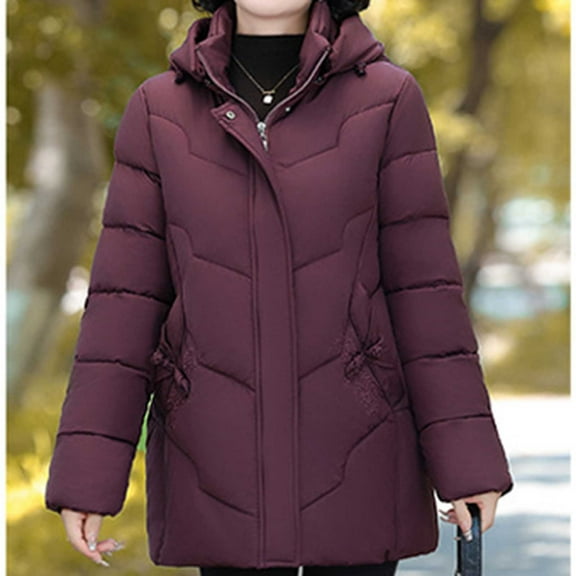 UPPADA Women's Cropped Puffer Jackets Winter Zip Up Padded Warm Quilted Jackets Short Down Coats with Pockets,Jackets for Women Plus Size Purple,XL