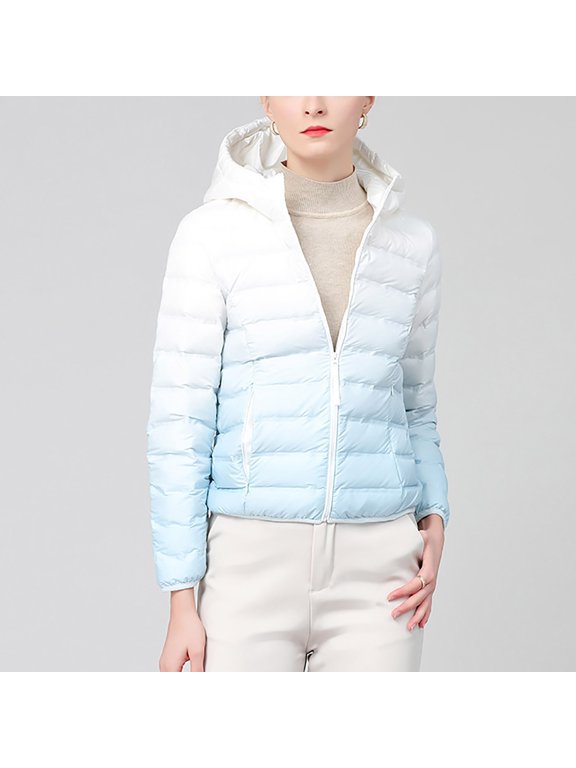Women's Cropped Quilted Jackets Full Zip Water-Resistant Hooded Puffer Jacket Trendy Ladies Long Puffer Winter Coatjackets with Pockets,Soft Jacket Blue,XXL