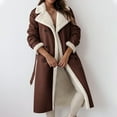 thumbnail image 1 of UPPADA Women's Faux Shearing Long Jacket Moto Bomber Fleece Lined Winter Faux Leather Coats Notched Collar Open Front Outerwear with Belt,Woman Fall Jacket Coffee,L, 1 of 9