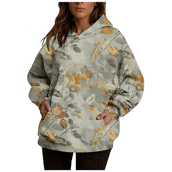 UPPADA Women's Floral Printed Hoodies Vintage Aesthetic Flower Graphic Sweatshirt Cute Boho Print Shiirts Thermal Hoodie Pullover Tops with Pockets Hoodies Y2k Women Green,M