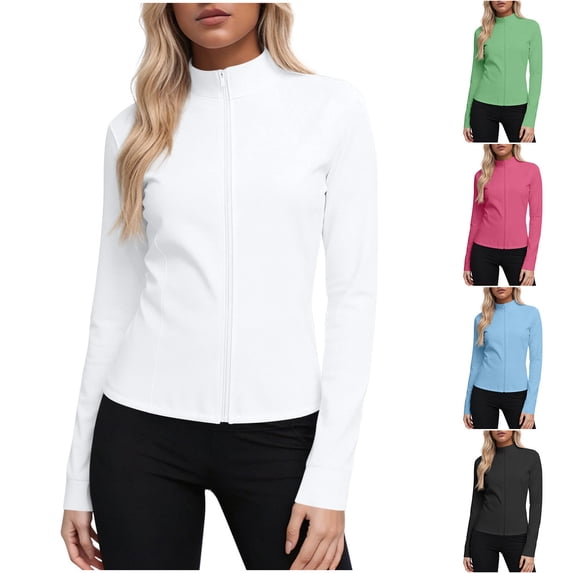 UPPADA Women's Full Zip Workout Jackets Long Sleeve Stand Collar Athletic Tops Slim Fit Running Yoga Shirts for Activewear Green,S