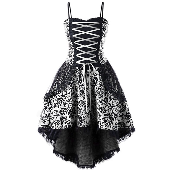 UPPADA Women's Halloween Dresses Lace up Gothic Dress Irregular Hem Sleeveless Spaghetti Strap Steampunk Dress Pumpkin Camisole Mini Hippie Dresses Swing Cocktail Dress White,XXXXL