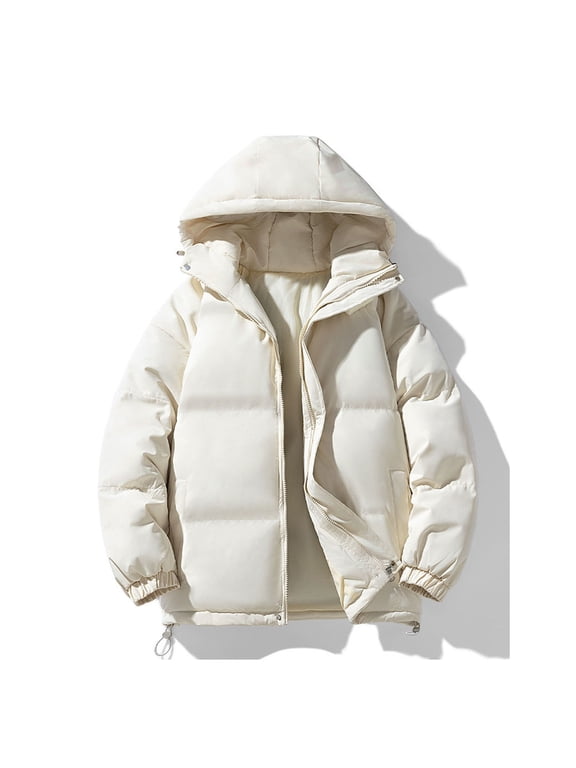 Women's Hooded Casual Jackets Warm Winter Thicken Coat Waterproof Cropped Jackets Parka with Pockets,Women's Lightweight Jackets Beige,L