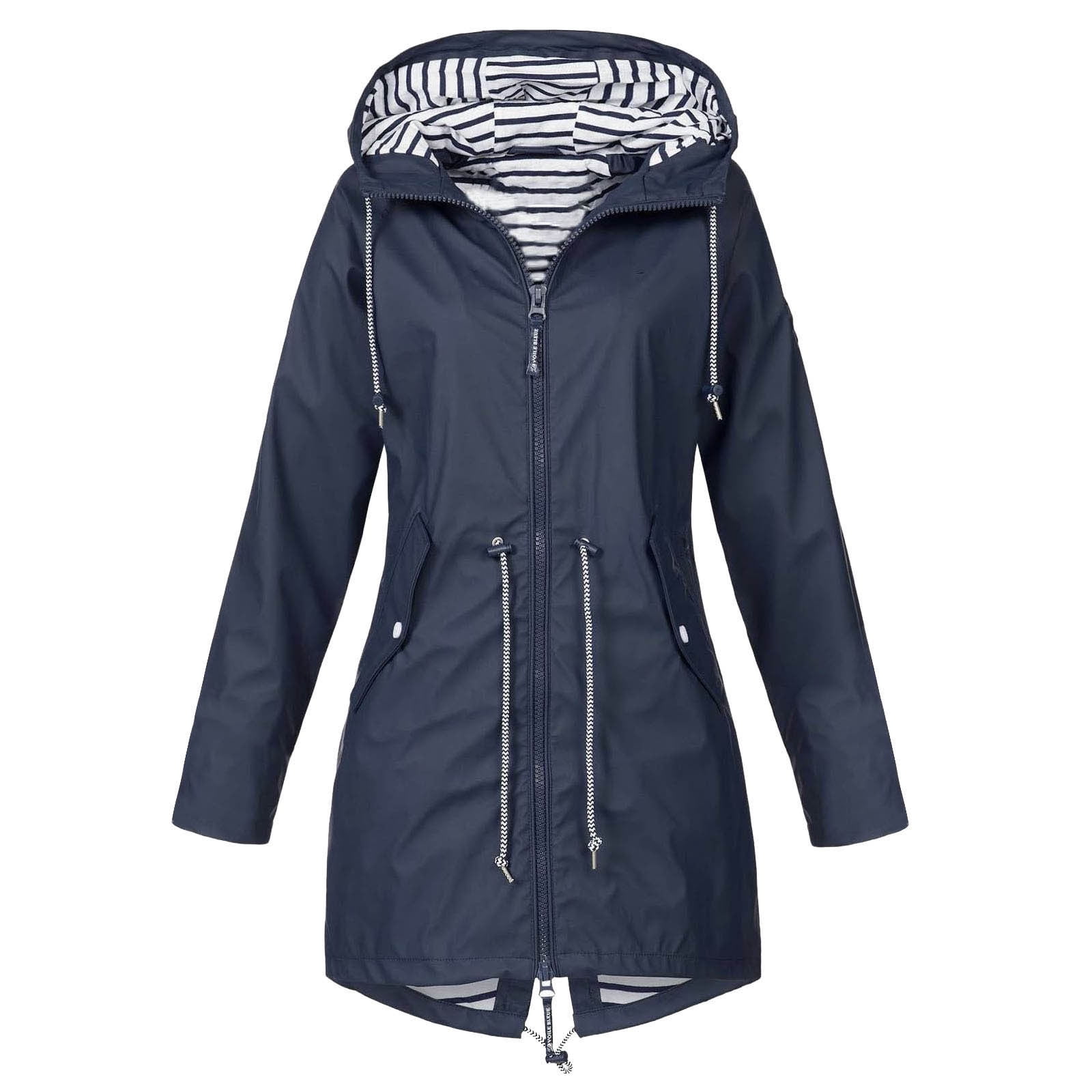 UPPADA Women's Light Weight Raincoats Solid Rain Jackets Outdoor Plus Size Hooded Raincoat Windproof Fall ,Rain Coat Womens Waterproof with Hood Navy XXXXXL