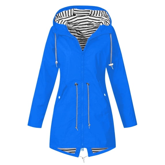 UPPADA Women's Light Weight Raincoats Solid Rain Jackets Outdoor Plus Size Hooded Raincoat Windproof Fall ,Rain Gear Women Blue XXXXL