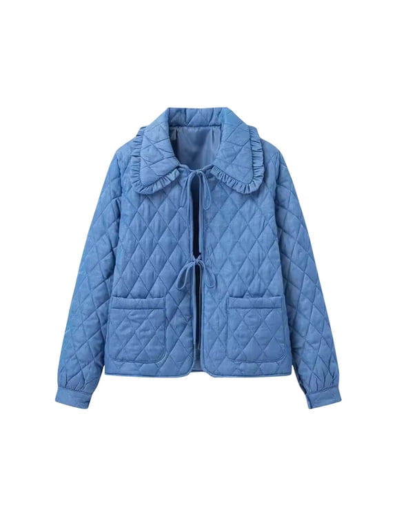 Women's Lightweight Down Coat Long Sleeve Full Zipper Oversized Packable Short Puffer Jackets with Pockets Blue,S Winter Puffer Coat for Women Winter