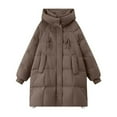 thumbnail image 1 of UPPADA Women's Long Puffer Jacket Stand Collar Zip Up Baggy Down Coats with Side Pockets Hooded Outwear with Pockets,Cardigan with Hood Brown,XL, 1 of 3