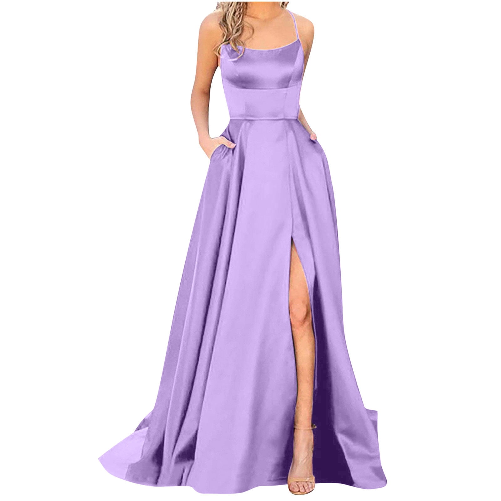 Elegant Purple Fitted High Slit Strapless Satin Long Prom Dress Evening Dress cc5048
