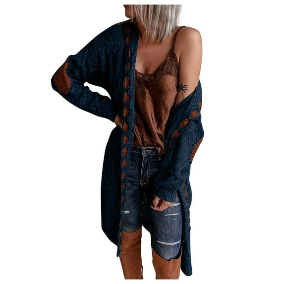 UPPADA Women's Long Sleeve Cable Knit Cardigan Sweaters Oversized Loose Open Front Chunky Hooded Knitwear Coat with Pockets