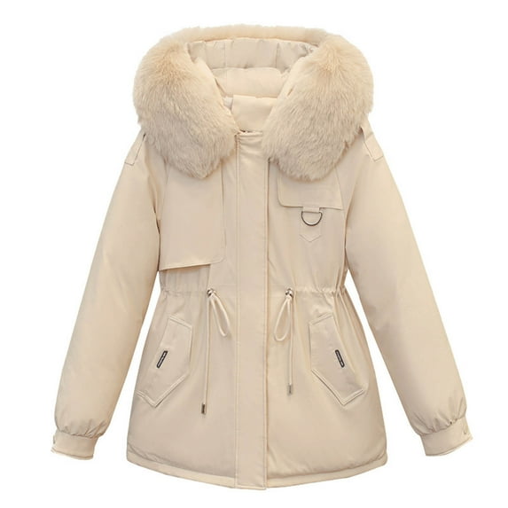 UPPADA Women's Long Winter Coats Thickened Button Down Jackets Warm Puffer Jacket Waterproof Parka Coats with Pockets Beige,L Winter Coat Winter