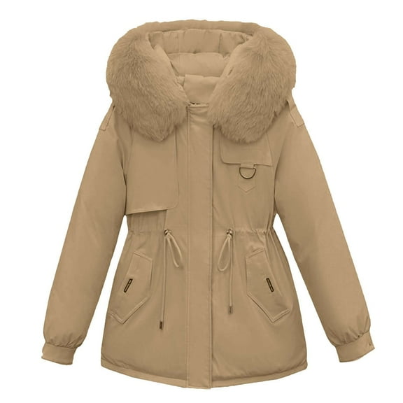 UPPADA Women's Long Winter Coats Thickened Button Down Jackets Warm Puffer Jacket Waterproof Parka Coats with Pockets Khaki,L Winter Coats for Women Winter