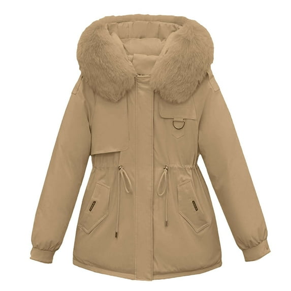 UPPADA Women's Long Winter Coats Thickened Button Down Jackets Warm Puffer Jacket Waterproof Parka Coats with Pockets Khaki,L Winter Coats for Women Winter