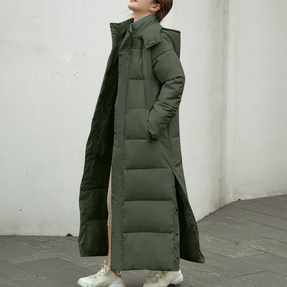 UPPADA Women's Long Winter Puffer Coats Hooded Over Knee Outerwear Maxi Quilted Jackets Warm Padded Coat with Pockets,Women Jackets Fashion Army Green,XL