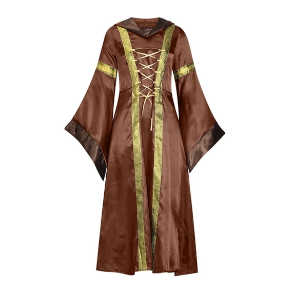 UPPADA Women's Medieval Ren Faire Corset Dress Bell Sleeve Fairy Renaissance Costume Halloween Masquerade Ball Gowns Brown,XL