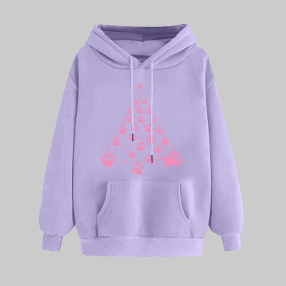 UPPADA Women's Merry Christmas Hoodies Oversized Long Sleeve Sweatshirts Funny Xmas Print Shirts Holiday Pullover Tops with Pocket Womens Hoodies Pullover Loose Fit Purple,S