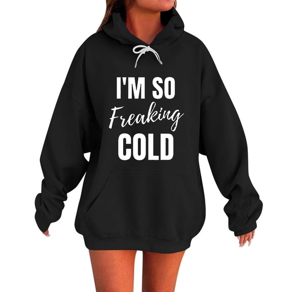 UPPADA Women's Oversized Graphic Hoodie Funny Letter Print Casual Hoodie Pullover Fall Winter Hooded Sweatshirt with Kangaroo Pockets Fall Savings Black,XL